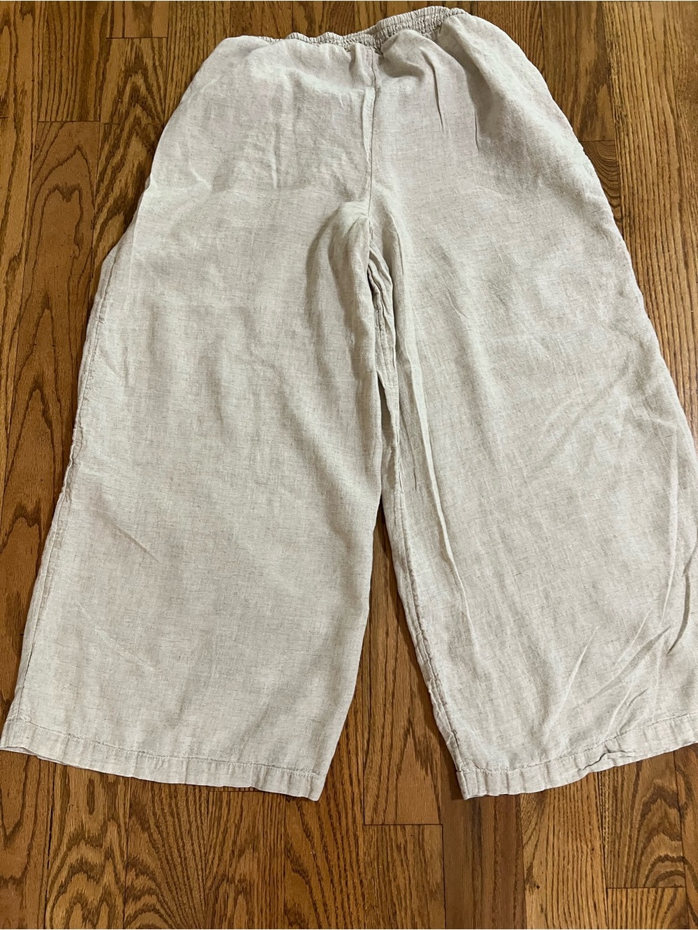 Anthropologie Cream Wide-Leg Crop Linen Blend Elastic Waist Pants Large - Picture 6 of 7